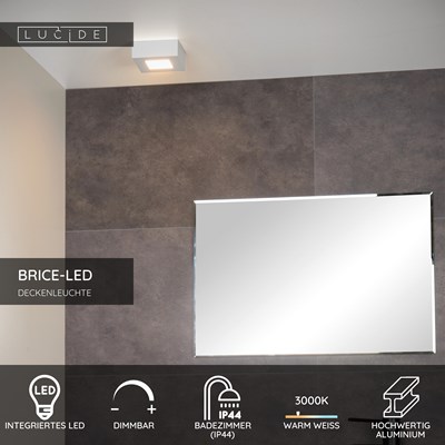 Lucide BRICE-LED - Deckenleuchte Badezimmer - LED Dim. - 1x8W 3000K - IP44 - Weiß